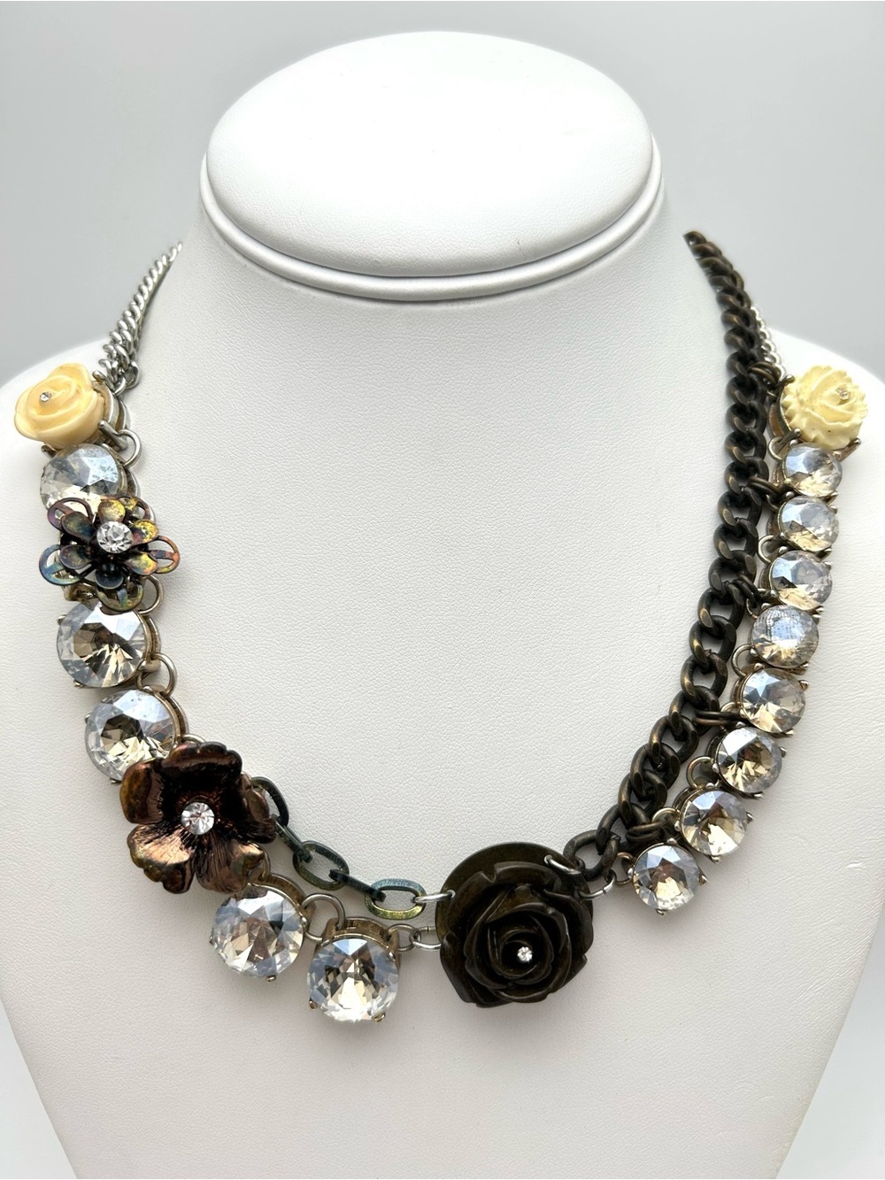 LOFT Flower and Jeweled Mixed Metal Necklace